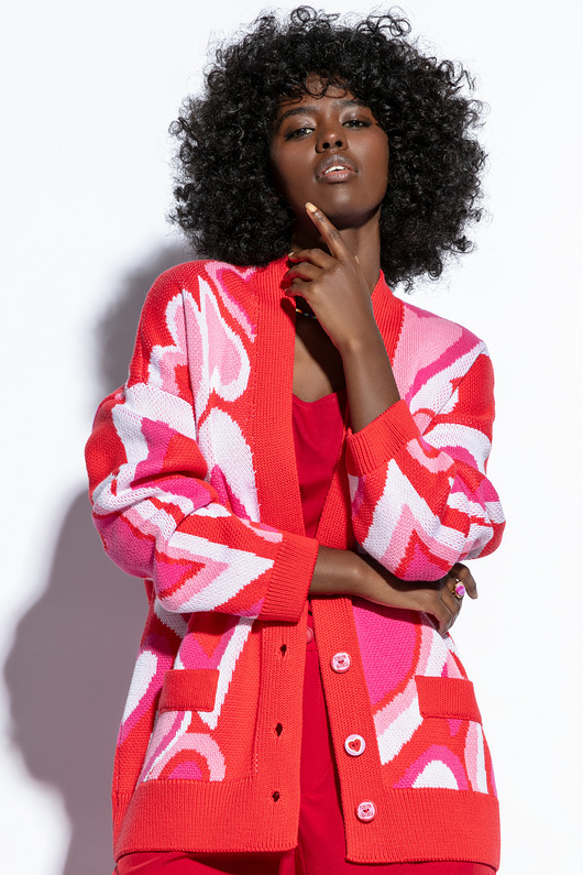 Kolorowy bawełniany kardigan serca F1811 Czerwony