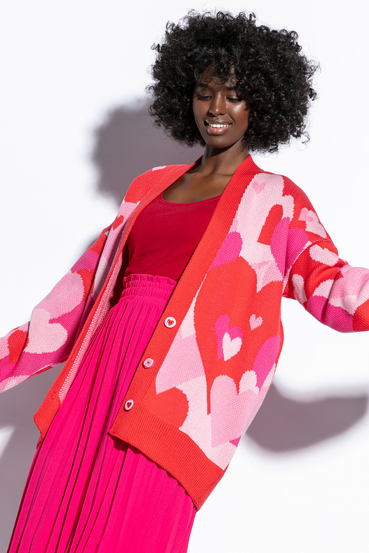 Kolorowy bawełniany kardigan serca F1808 Czerwony