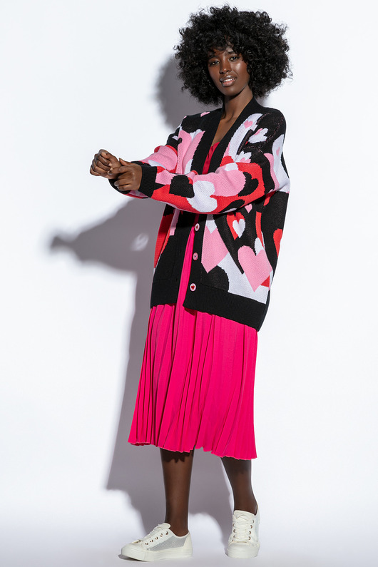 Kolorowy bawełniany kardigan serca F1808 Czarny