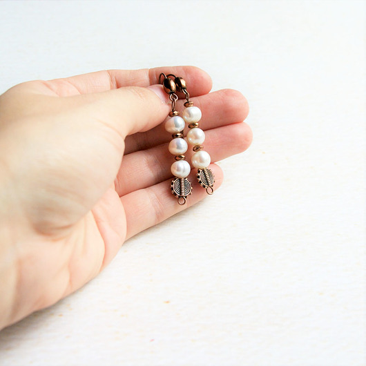 Kolczyki perły w miedzi :