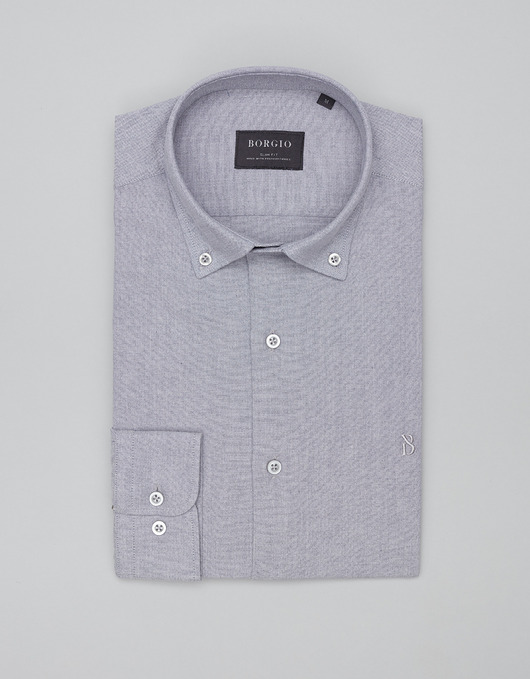 Koszula męska oleggio 00470 długi rękaw szary slim fit