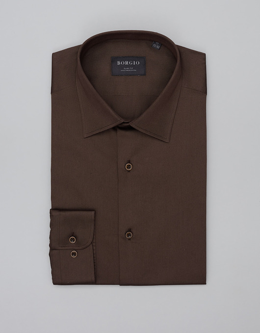 Koszula męska simeria 00484 długi rękaw brąz slim fit