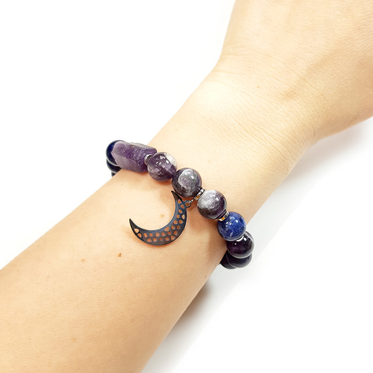 Bransoletka ametyst, lapis lazuli, sodalit, hematyt i księżyc