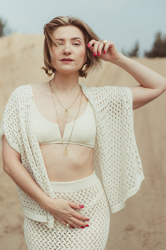 Bawełniana, pleciona narzutka, ecru