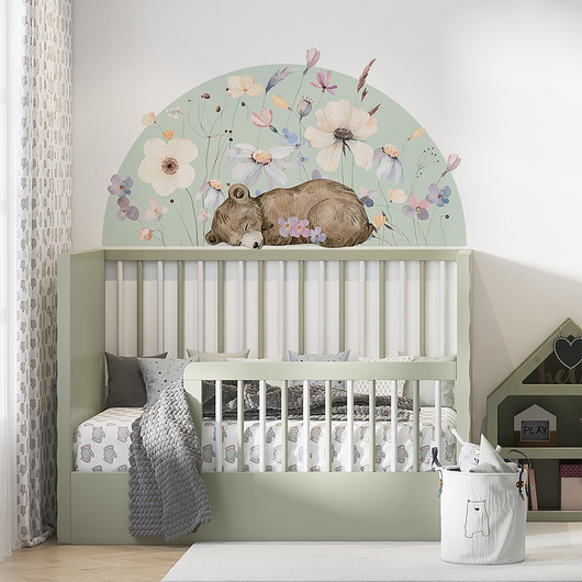 Naklejka Łuk - miś w kwiatach