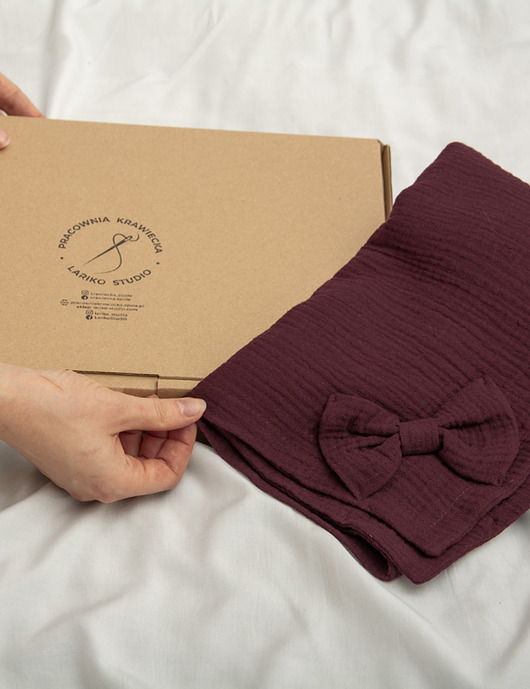 Bordowy Pled (Koc) 160x200 cm bawełna muślin Carla, Handmade