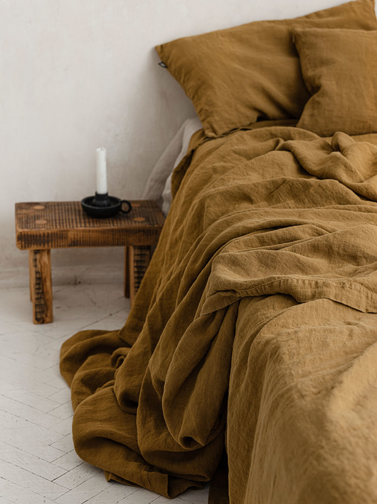 Lniana narzuta simple - golden ochre