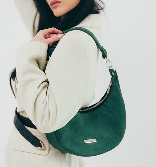 Mini HOBO z nubuku ekologicznego w kolorze ciemnej zieleni