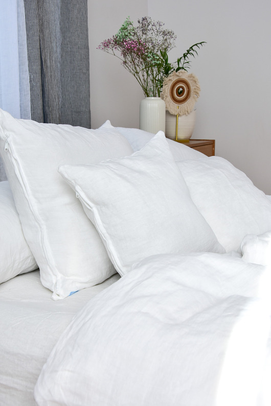 Lniana poszewka na poduszkę - Śnieżna biel