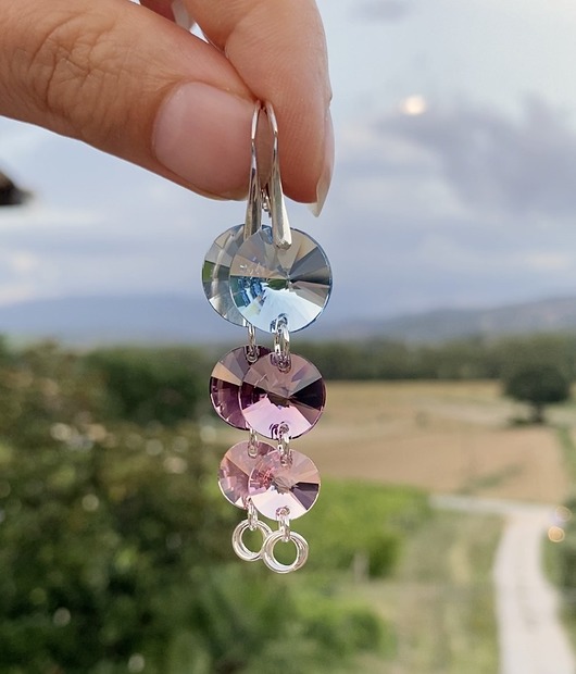 Kolczyki srebrne-Pastelowe zachody-Kryształy Swarovskiego