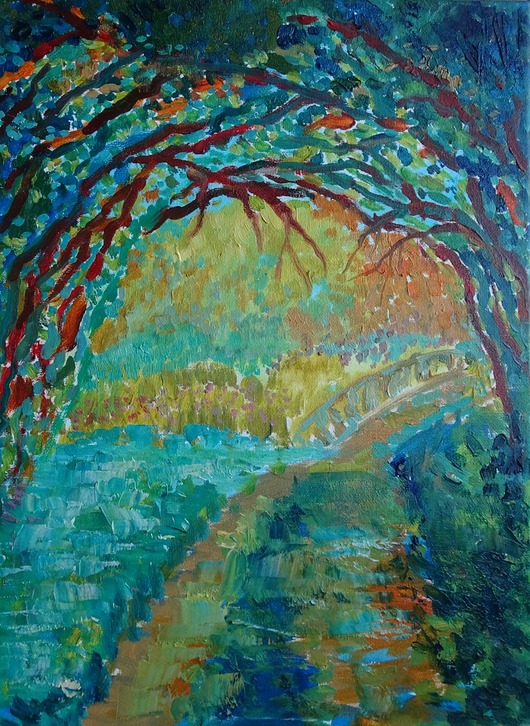 Kolorowy obraz olejny do salonu pejzaż