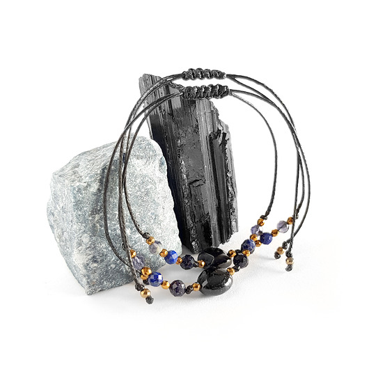 Czarny turmalin, lapis lazuli, noc kairu, iolit i hematyt bransoletka