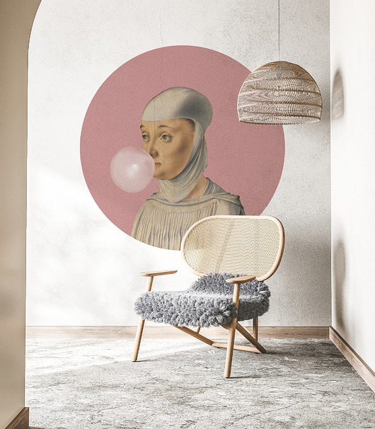 Dots Woman With Bubble Gum Pink - samoprzylepna tapeta w kształcie koła
