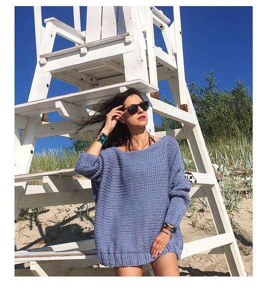 Sweter handmade oversize baby blue z wełną