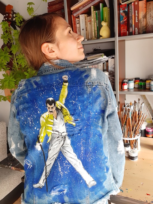 Kurtka jeansowa z portretem Freddy Mercury