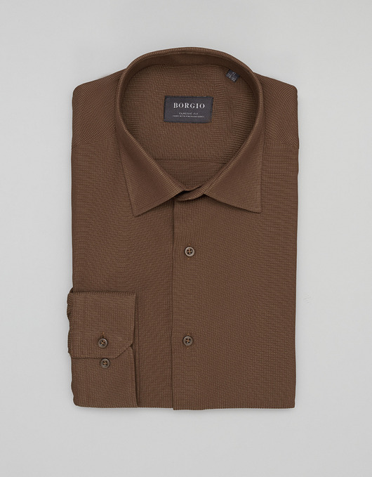 Koszula męska licodia 00461 długi rękaw brąz classic fit