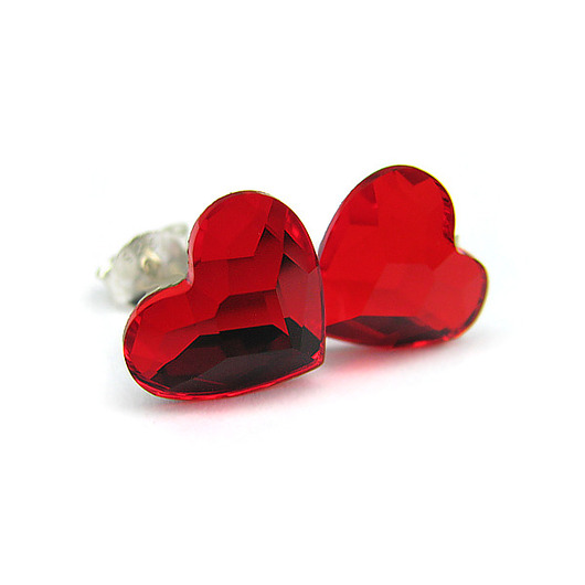 Kolczyki - kryształy Swarovski - serduszka Light Siam
