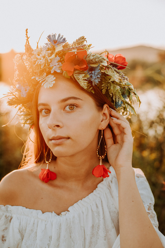 Kolczyki chwosty czerwone kwiaty maki polne