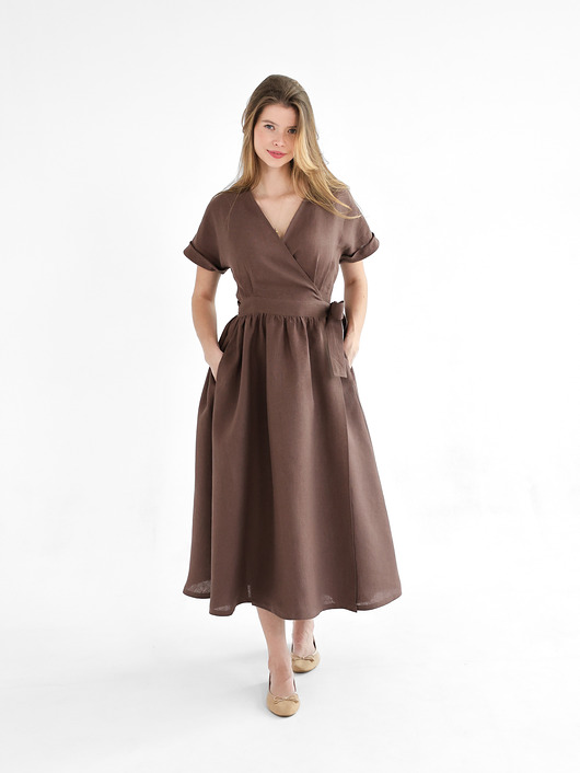 Lniana sukienka jasmine dark chocolate