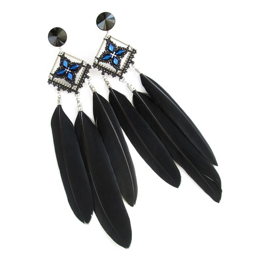 Długie czarne kolczyki z piórami