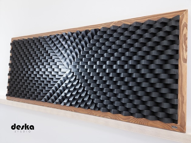 Duże drewniane dzieło sztuki, dyfuzor akustyczny