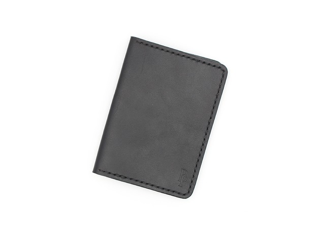 Ręcznie wykonany skórzany portfel minimalistyczny na karty średni czarny