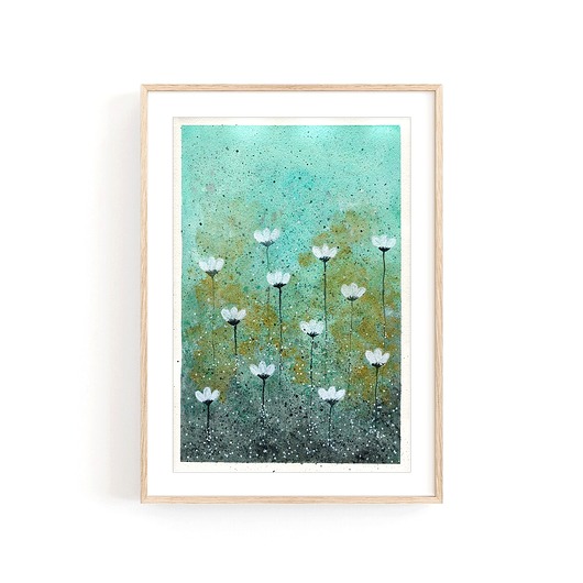 Oryginalna akwarela. Białe kwiaty A4