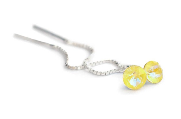 Kolczyki łańcuszki - Chmurkowa cytryna - Kryształy Swarovski