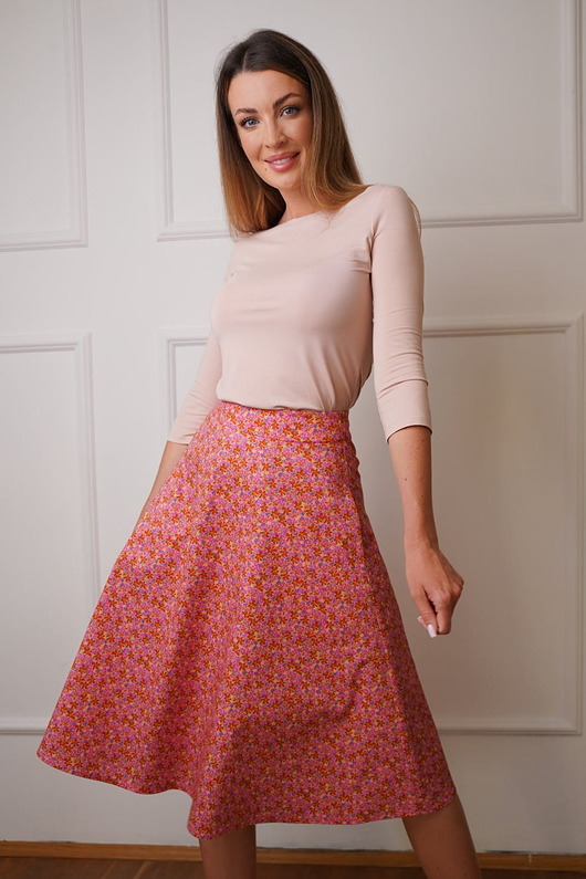 Spódnica rozkloszowana różowa Malinowa Łączka Cecylia