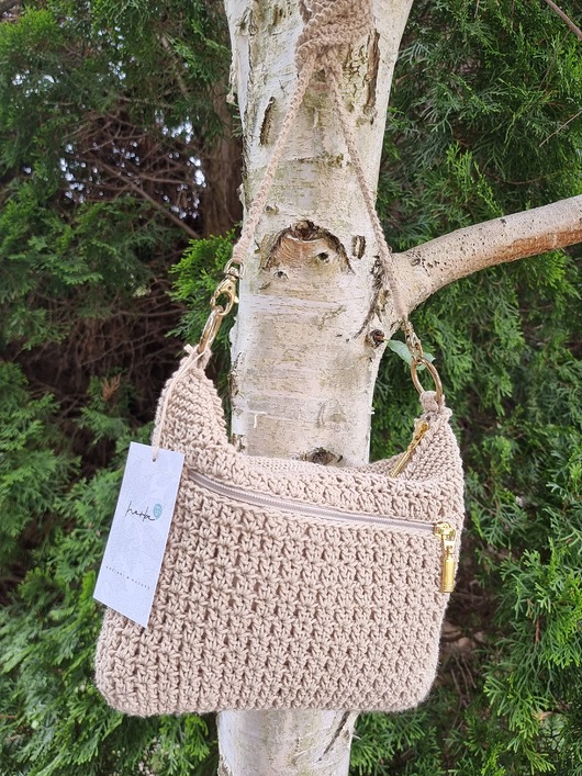 Torebka w stylu boho z bawełny farbowanej roślinami BEIGE