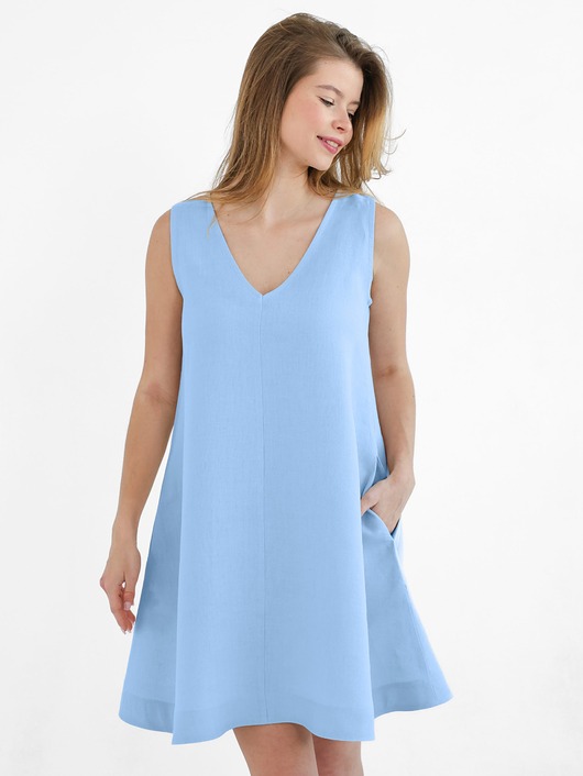 Lniana sukienka dahlia blue sky