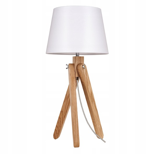 Lampka nocna stołowa drewniana ozdobna abażur biały e27 led dąb