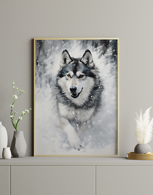 Plakat - Malamut w śniegu