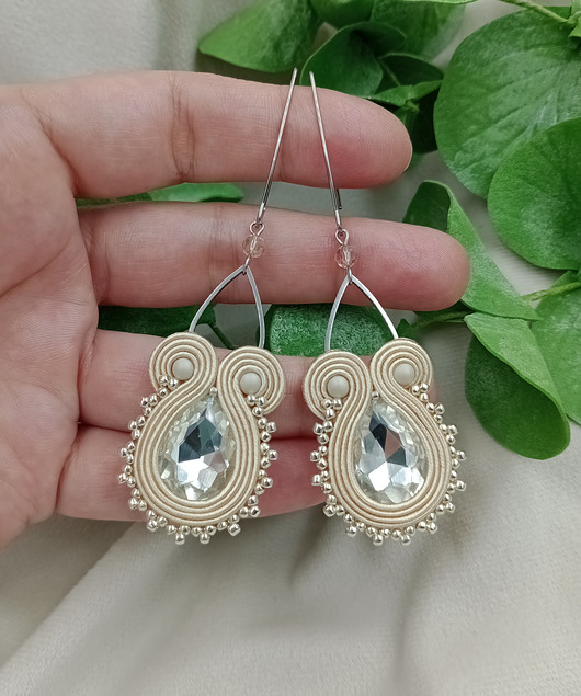 Ślubne kremowe sutasz kolczyki, śmietankowe kolczyki, kolczyki na ślub