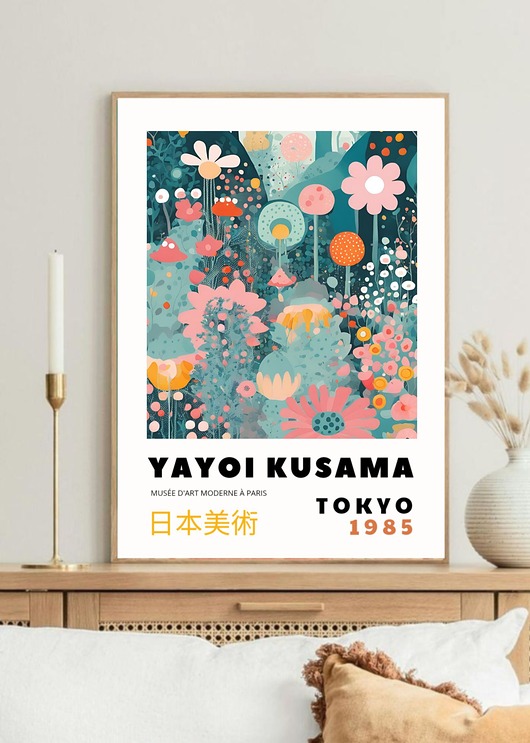 PLAKAT dekoracyjny , maki Yayoi Kusama, wystawowy, kwiaty