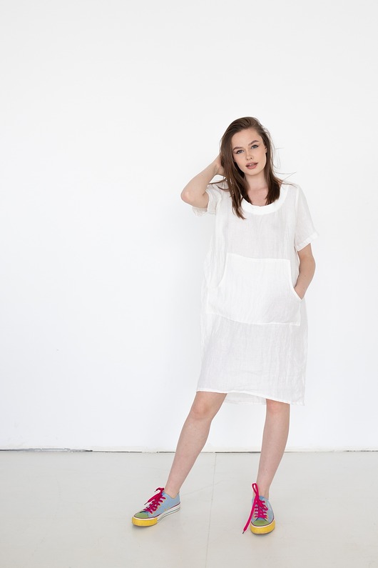 Sukienka lniana z kieszeniami , len miękki i miły w dotyku