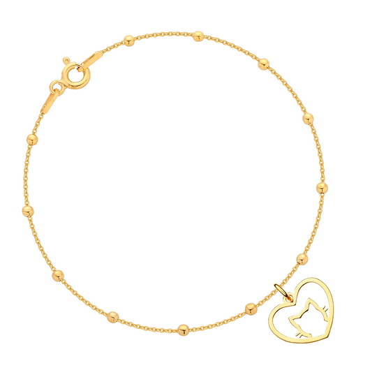 Bransoletka pozłacana z kotkiem w sercu