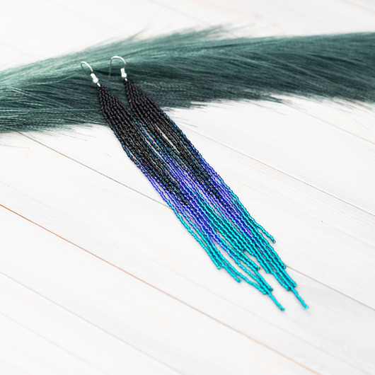 Długie kolczyki do ramion czarny i morski