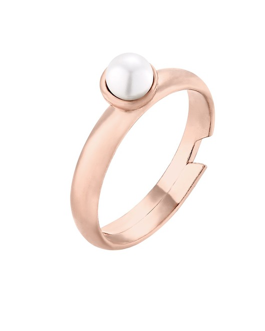 Pierścionek z różowego złota z perłą White SWAROVSKI CRYSTAL