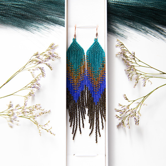 Morski, brązowy, kobaltowy, delikatne kolczyki z koralików