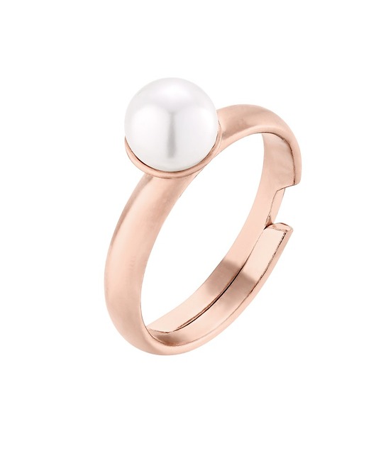 Pierścionek z różowego złota z perłą White SWAROVSKI CRYSTAL