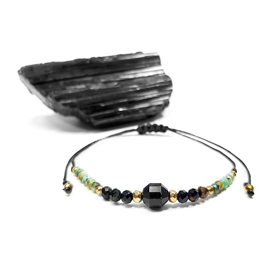 Czarny turmalin, czarny agat i turkus bransoletka