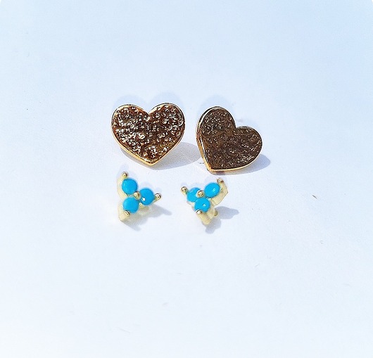 Kolczyki komplet serca i kwiatuszki