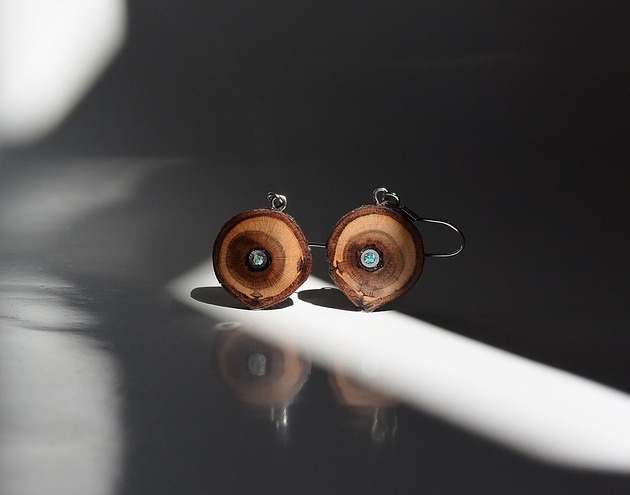 Drewniane kolczyki z turkusem i stalą