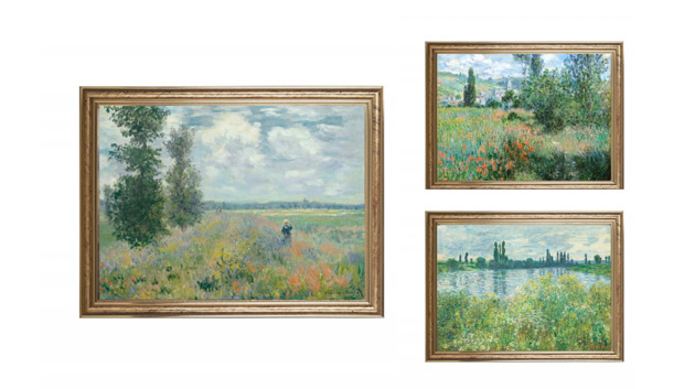 3 Obrazki w ramie, Monet sztuka, wiejski krajobraz, łąka