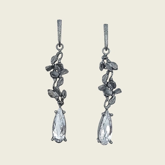 Kolczyki pozłacane z cyrkonią grafitowe - Jagoda