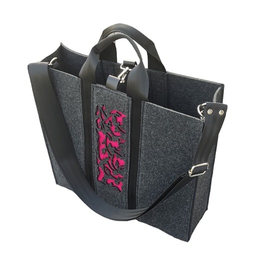 Torba Filcowa XXL z Organizerem - GRAFITOWA - 2 w 1 - ażur fuksja