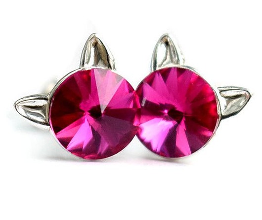 Kolczyki - kryształy Swarovski - kotki Fuchsia (większe)