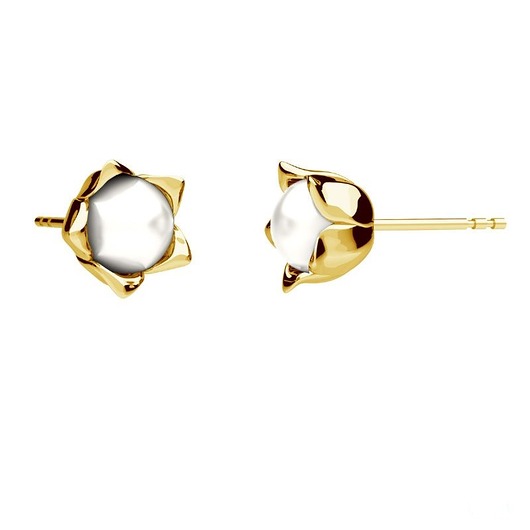 Kolczyki KWIATEK Z PERŁĄ -srebro, złoto, róż