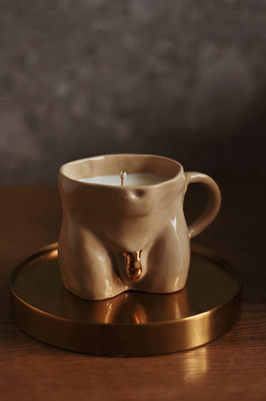 Świeca sojowqa ADAM ART GOLD ceramiczna z uszkiem 140 ml - beżowa